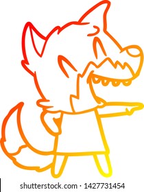 warm gradient line drawing of a laughing fox cartoon