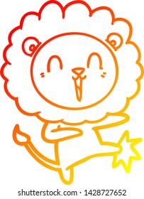 warm gradient line drawing of a laughing lion cartoon