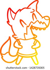 warm gradient line drawing of a laughing fox cartoon