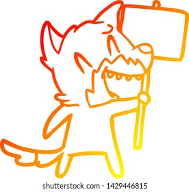 warm gradient line drawing of a laughing fox cartoon