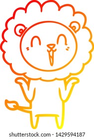 warm gradient line drawing of a laughing lion cartoon shrugging shoulders