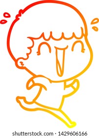 warm gradient line drawing of a laughing cartoon man running