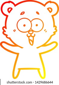 dibujo de línea de gradiente cálido de una caricatura de oso de peluche riéndose