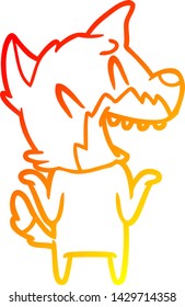 warm gradient line drawing of a laughing fox cartoon
