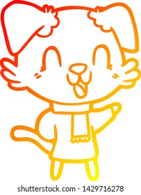warm gradient line drawing of a laughing cartoon dog