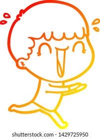 warm gradient line drawing of a laughing cartoon man running