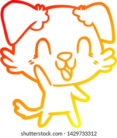 warm gradient line drawing of a laughing cartoon dog
