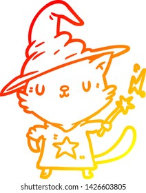 warm gradient line drawing of a magical amazing cat wizard