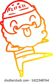 warm gradient line drawing of a man with beard sticking out tongue