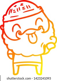 warm gradient line drawing of a man with beard sticking out tongue