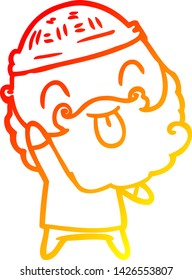 warm gradient line drawing of a man with beard sticking out tongue