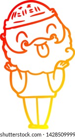 warm gradient line drawing of a man with beard sticking out tongue