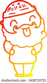 warm gradient line drawing of a man with beard sticking out tongue
