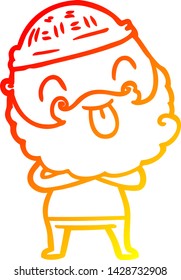 warm gradient line drawing of a man with beard sticking out tongue