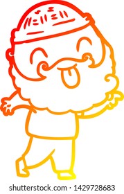 warm gradient line drawing of a man with beard sticking out tongue