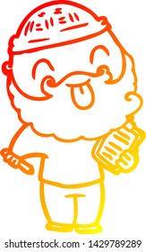warm gradient line drawing of a man with beard sticking out tongue