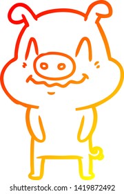 warm gradient line drawing of a nervous cartoon pig