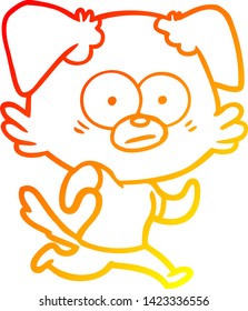 warm gradient line drawing of a nervous dog cartoon