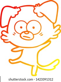 warm gradient line drawing of a nervous dog cartoon