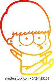 warm gradient line drawing of a nervous cartoon boy