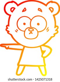 dibujo de línea de gradiente cálido de una caricatura de oso polar nervioso