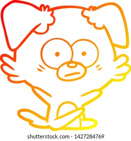 dibujo de línea de gradiente cálido de una caricatura de perro nervioso