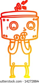 warm gradient line drawing of a nervous cartoon robot