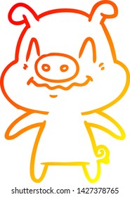 warm gradient line drawing of a nervous cartoon pig