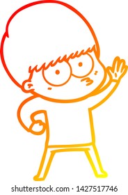 dibujo de línea de gradiente cálido de un niño de caricatura nervioso