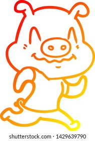 warm gradient line drawing of a nervous cartoon pig