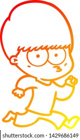 warm gradient line drawing of a nervous cartoon boy