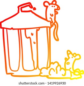dibujo de línea de degradado cálido de un antiguo cubo de basura metálico con ratones