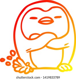 warm gradient line drawing of a penguin tapping foot