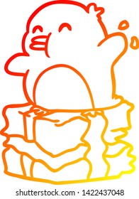 warm gradient line drawing of a penguin on wrapped present