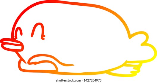 warm gradient line drawing of a penguin lying on belly