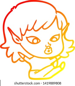 warm gradient line drawing of a pretty cartoon elf girl