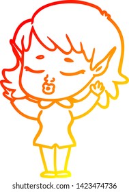 warm gradient line drawing of a pretty cartoon elf girl