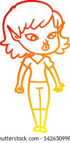 warm gradient line drawing of a pretty cartoon elf girl