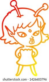 dibujo de línea de gradiente cálido de una bella chica alienígena