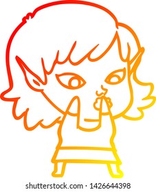 warm gradient line drawing of a pretty cartoon elf girl