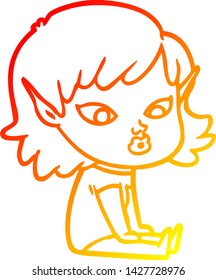 warm gradient line drawing of a pretty cartoon elf girl