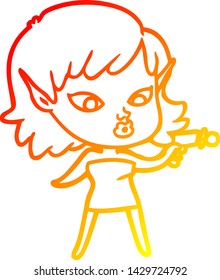 warm gradient line drawing of a pretty cartoon girl with ray gun