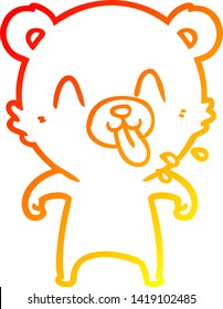warm gradient line drawing of a rude cartoon polar bear sticking out tongue