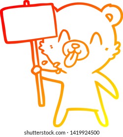 warm gradient line drawing of a rude cartoon bear with protest sign
