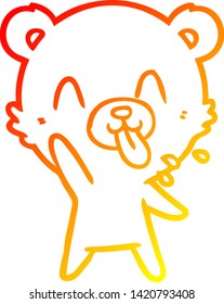 warm gradient line drawing of a rude cartoon bear