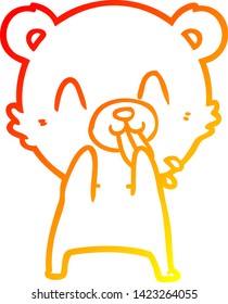 warm gradient line drawing of a rude cartoon bear