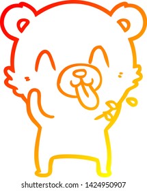 warm gradient line drawing of a rude cartoon polar bear sticking out tongue