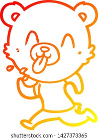 warm gradient line drawing of a rude cartoon polar bear sticking out tongue