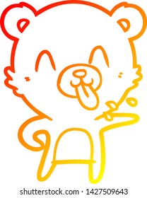 warm gradient line drawing of a rude cartoon polar bear sticking out tongue