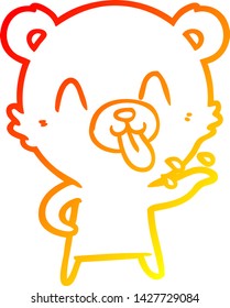 warm gradient line drawing of a rude cartoon bear